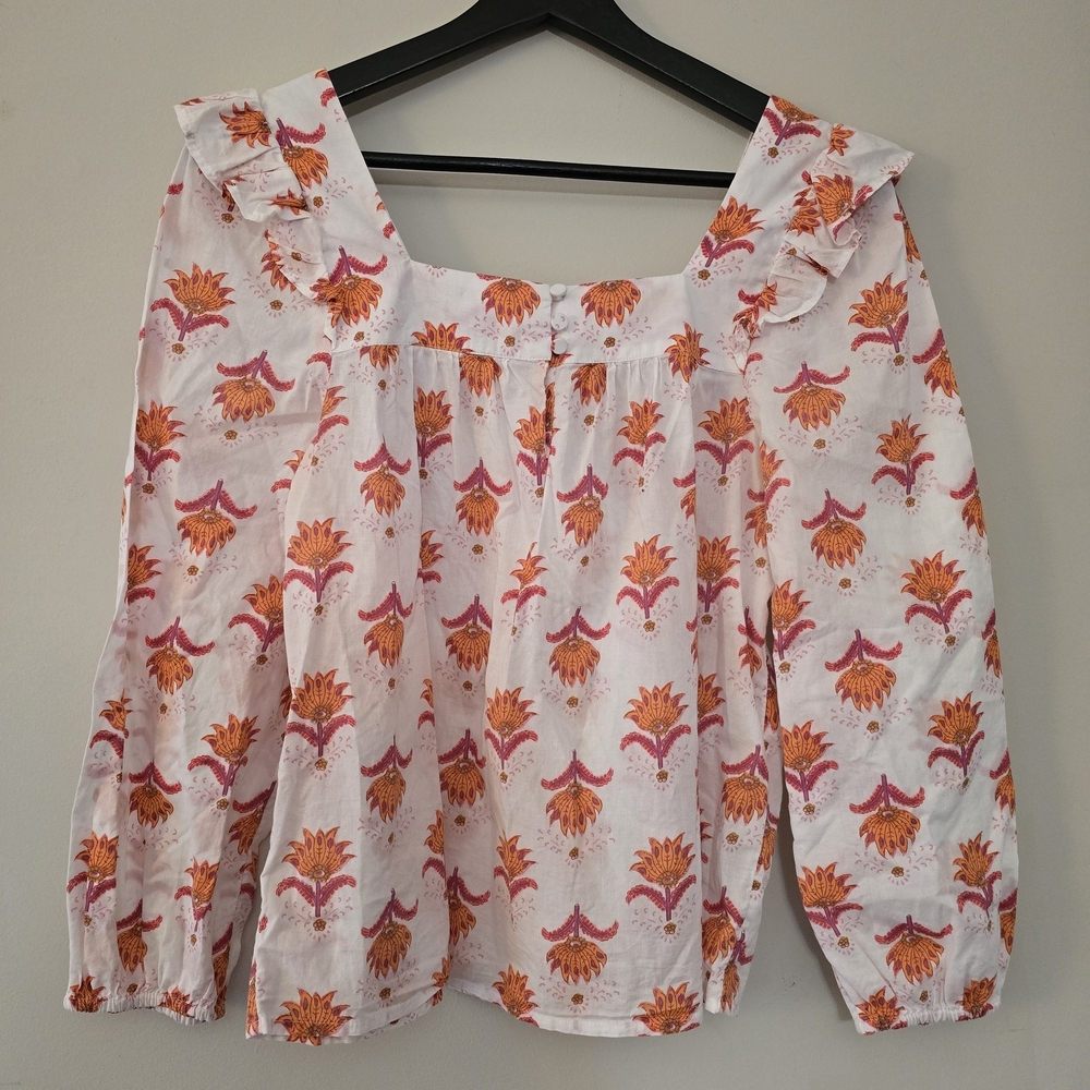 J. Crew Orange and Pink Floral Blouse